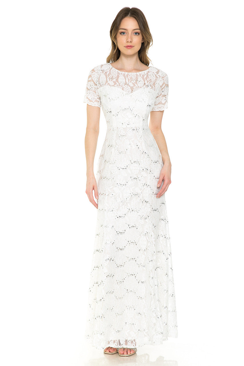 Wedding Dresses Dresses Long Lace Wedding Glitter Sequin Dress Lenovia 5241 Ivory