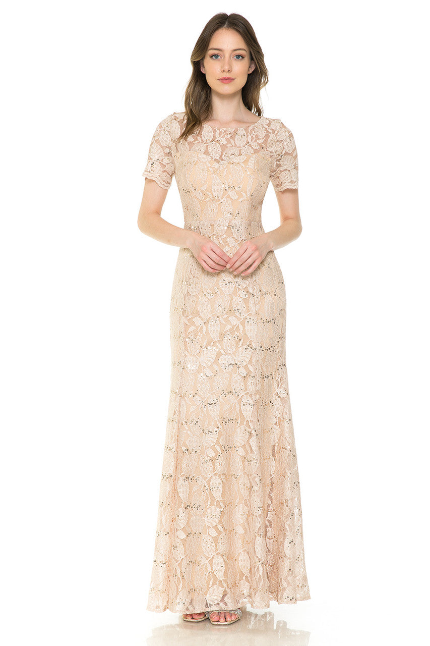 Mother of the Bride Dresses Long Lace Mother of the Bride Formal Glitter Sequin Dress Lenovia 5241 Champagne