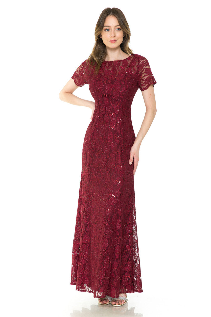 Mother of the Bride Dresses Long Lace Mother of the Bride Formal Glitter Sequin Dress Lenovia 5241 Burgundy
