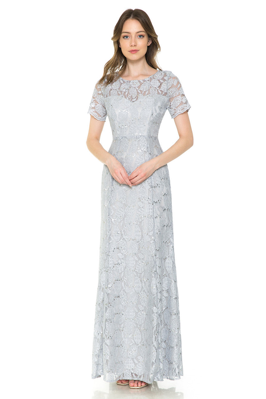 Mother of the Bride Dresses Long Lace Mother of the Bride Formal Glitter Sequin Dress Lenovia 5241 Silver