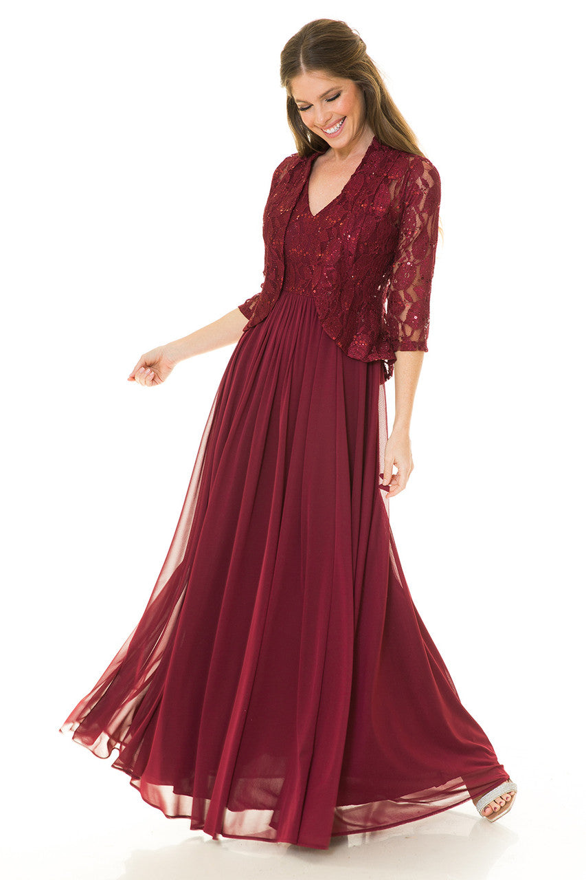 Mother of the Bride Dresses Long Formal Glitter Lace Mother of the Bride Dress Lenovia 5237 Burgundy