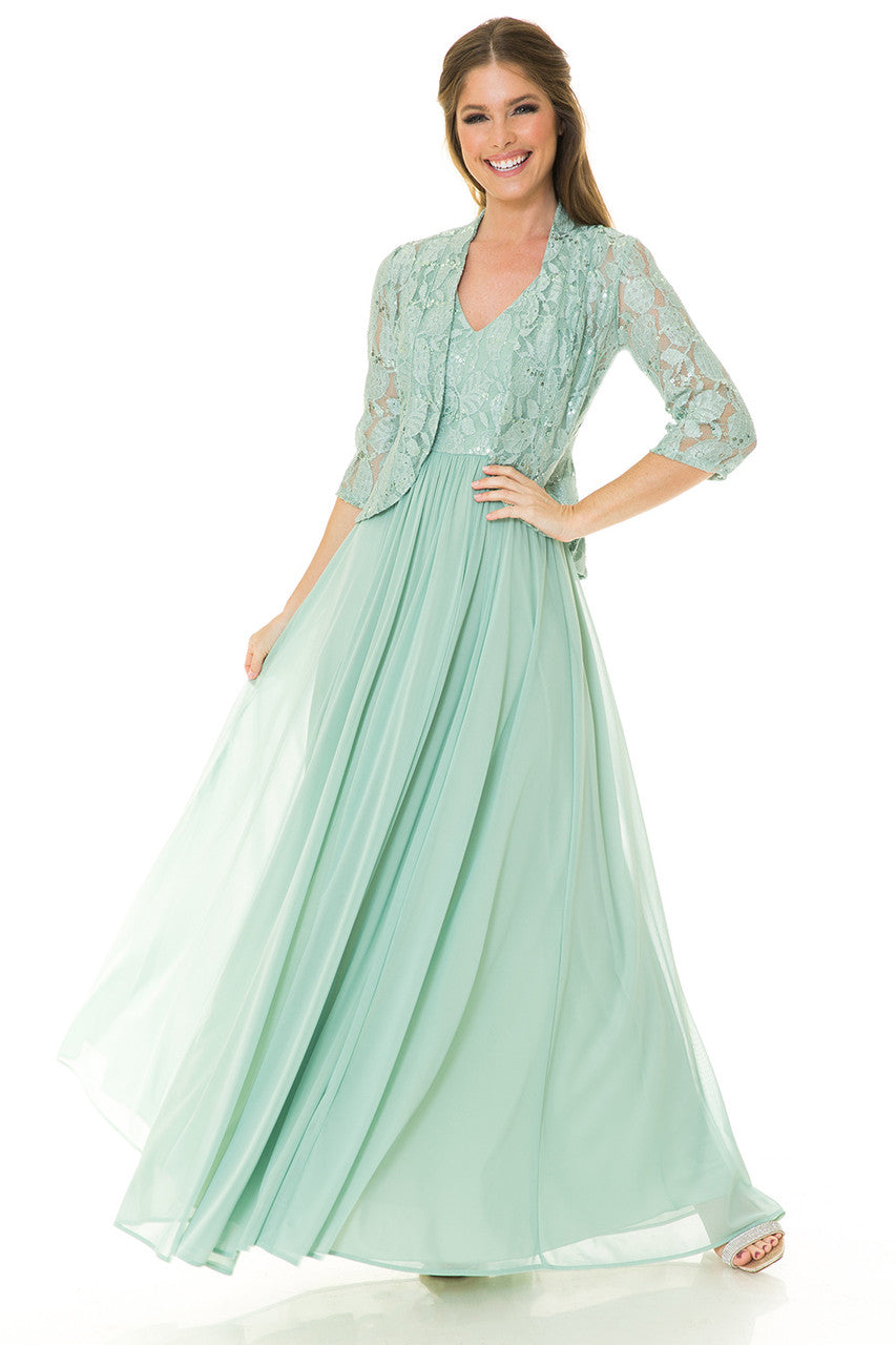 Mother of the Bride Dresses Long Formal Glitter Lace Mother of the Bride Dress Lenovia 5237 Sage
