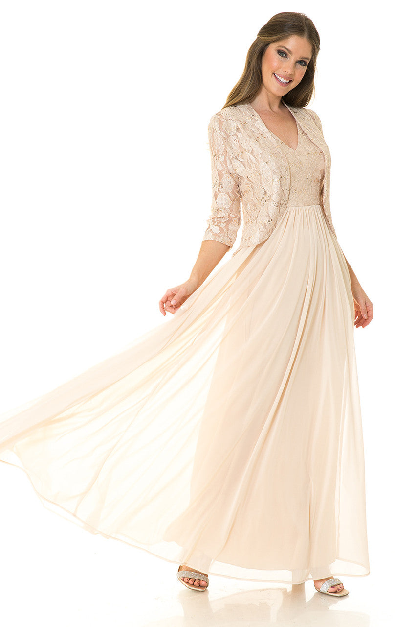 Mother of the Bride Dresses Long Formal Glitter Lace Mother of the Bride Dress Lenovia 5237 Champagne
