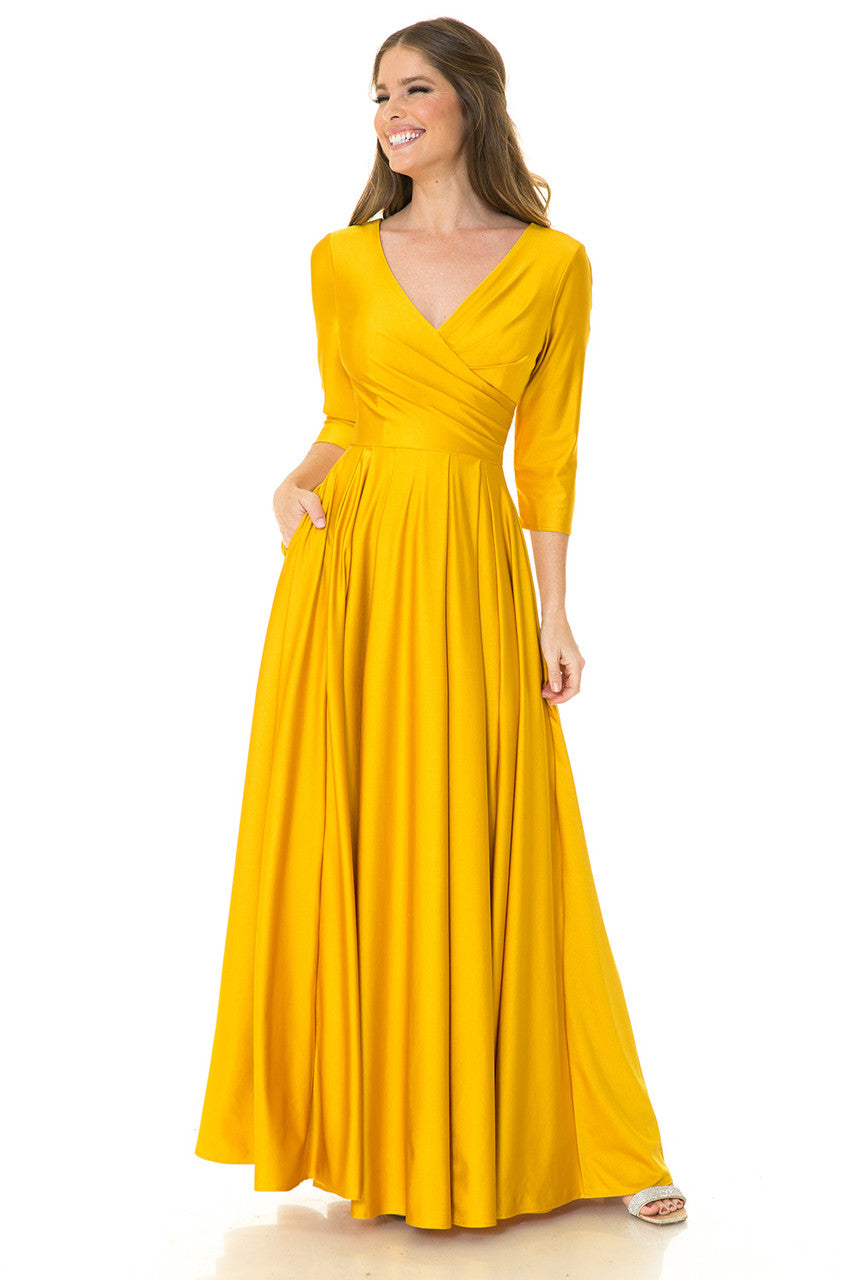 Mother of the Bride Dresses Formal Long Pleated Mother of the Bride Dress Lenovia 5243 Golden