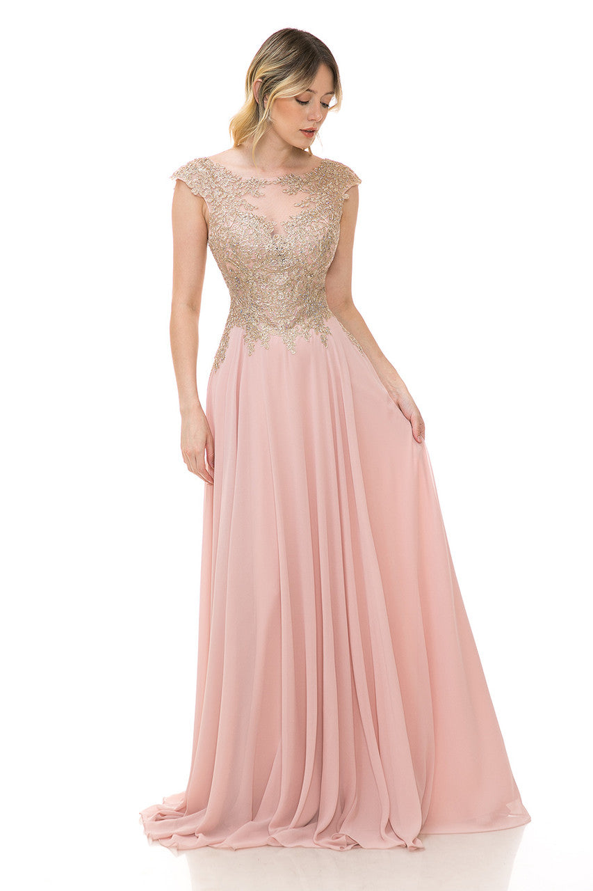 Formal Dresses Long A Line Lace Applique Prom Dress Lenovia 8123 Dusty Rose