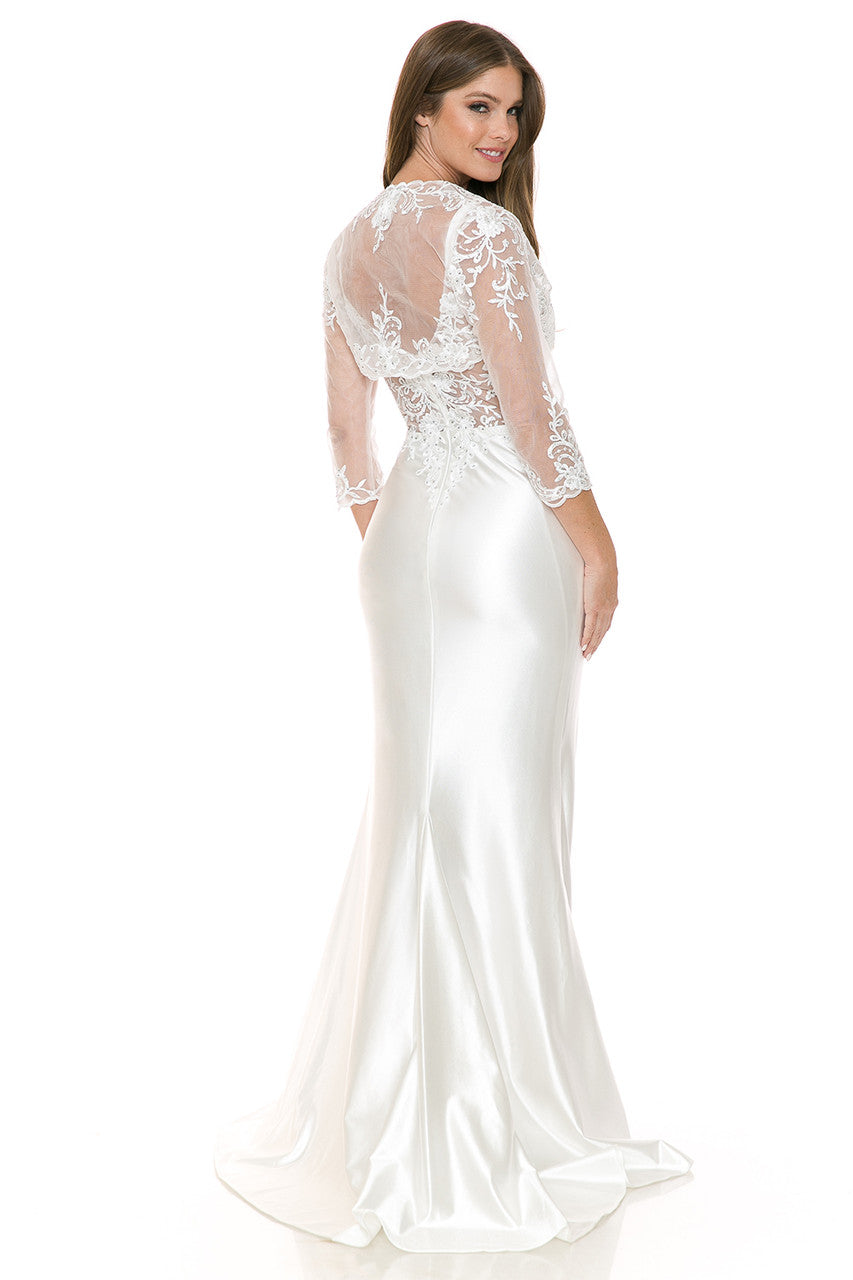 Wedding Dresses Long Beaded Wedding Lace Slit Dress Lenovia 8175 Ivory