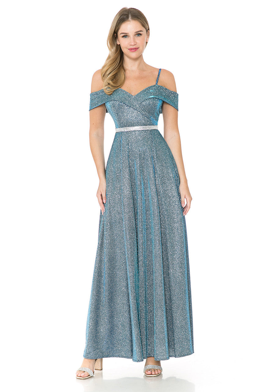 Prom Dresses Long Pleated Formal Metallic Prom Dress Lenovia 5236 Royal/Silver