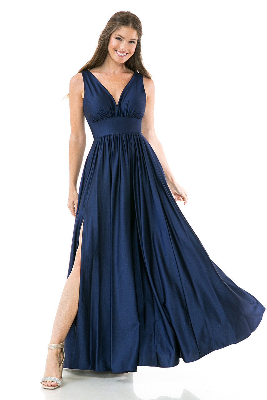 Prom Dresses A Line Pleated Formal Long Dress Lenovia 5232 Navy Blue