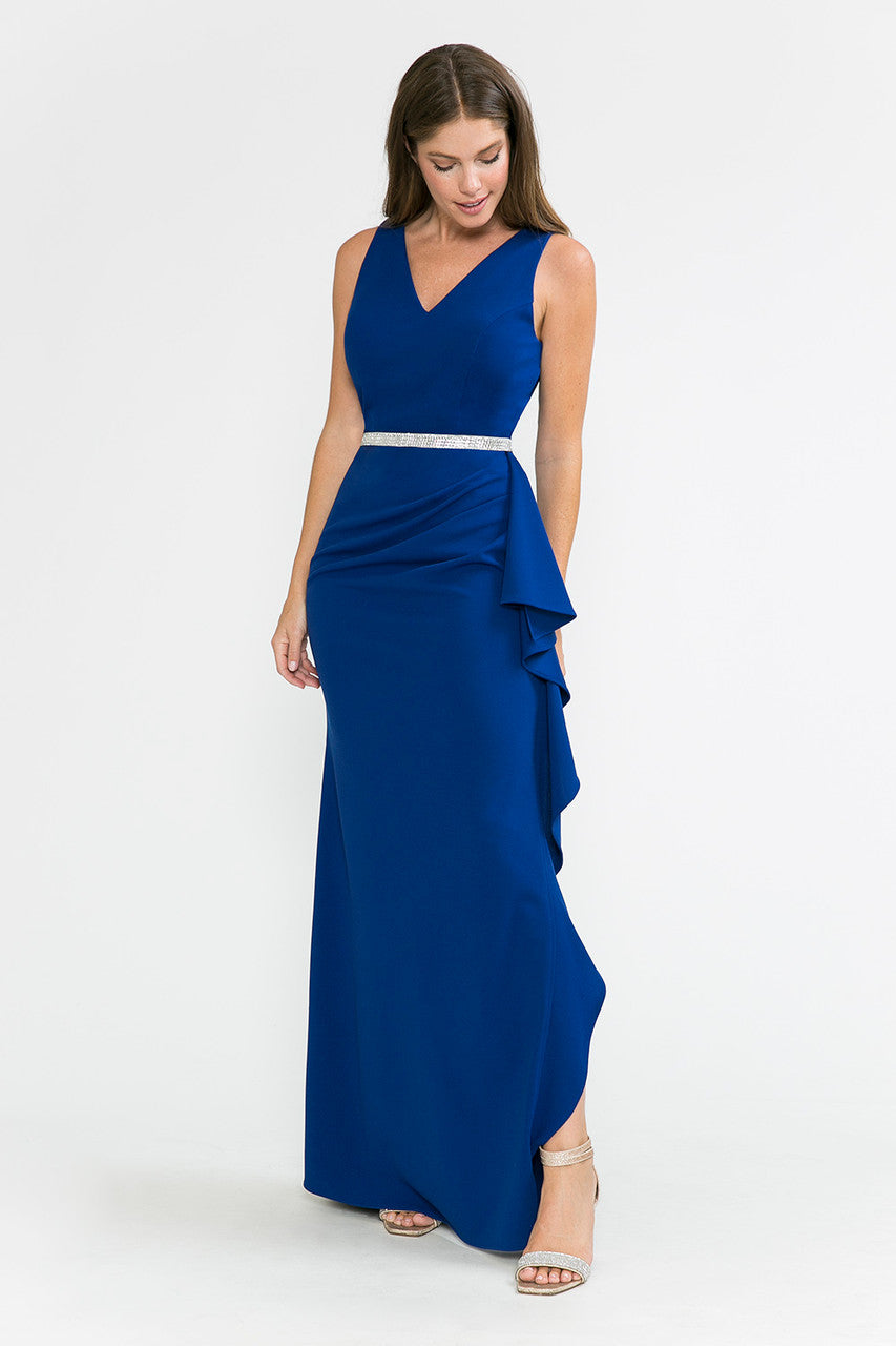 Prom Dresses Ruffle Formal Slit Long Prom Dress Lenovia 5287 Royal Blue
