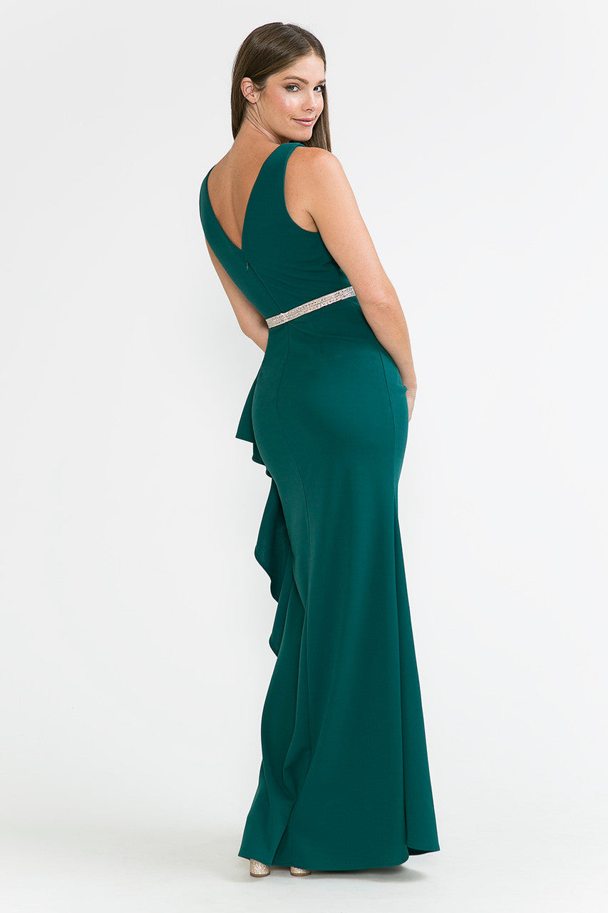 Prom Dresses Ruffle Formal Slit Long Prom Dress Lenovia 5287 Hunter Green