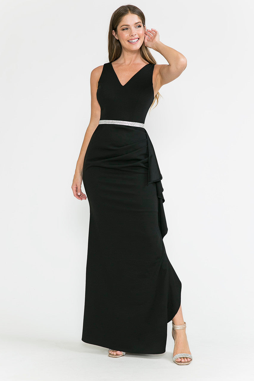 Prom Dresses Ruffle Formal Slit Long Prom Dress Lenovia 5287 Black