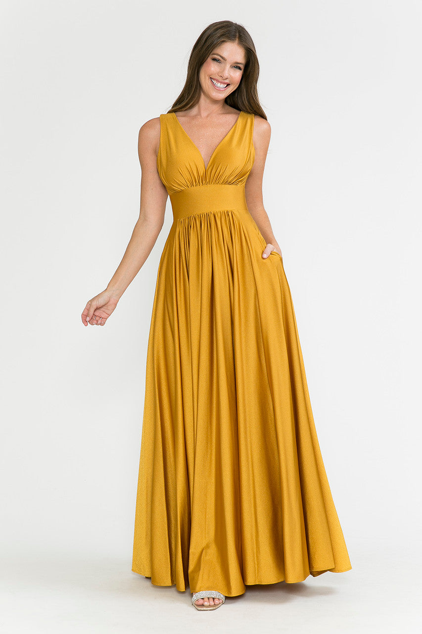 Prom Dresses A Line Pleated Formal Long Dress Lenovia 5232 Mustard