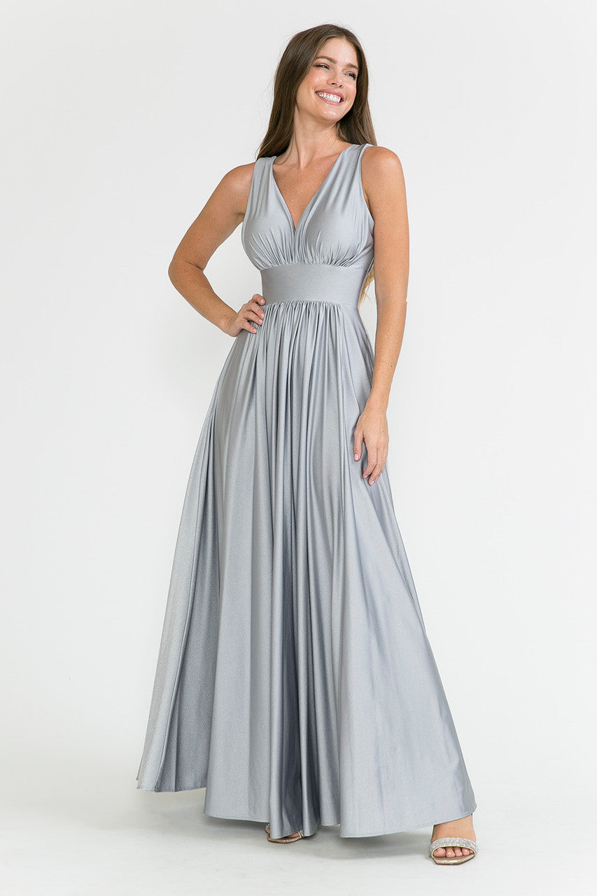 Formal Dresses Pleated Formal A Line Long Dress Lenovia 5232 Silver