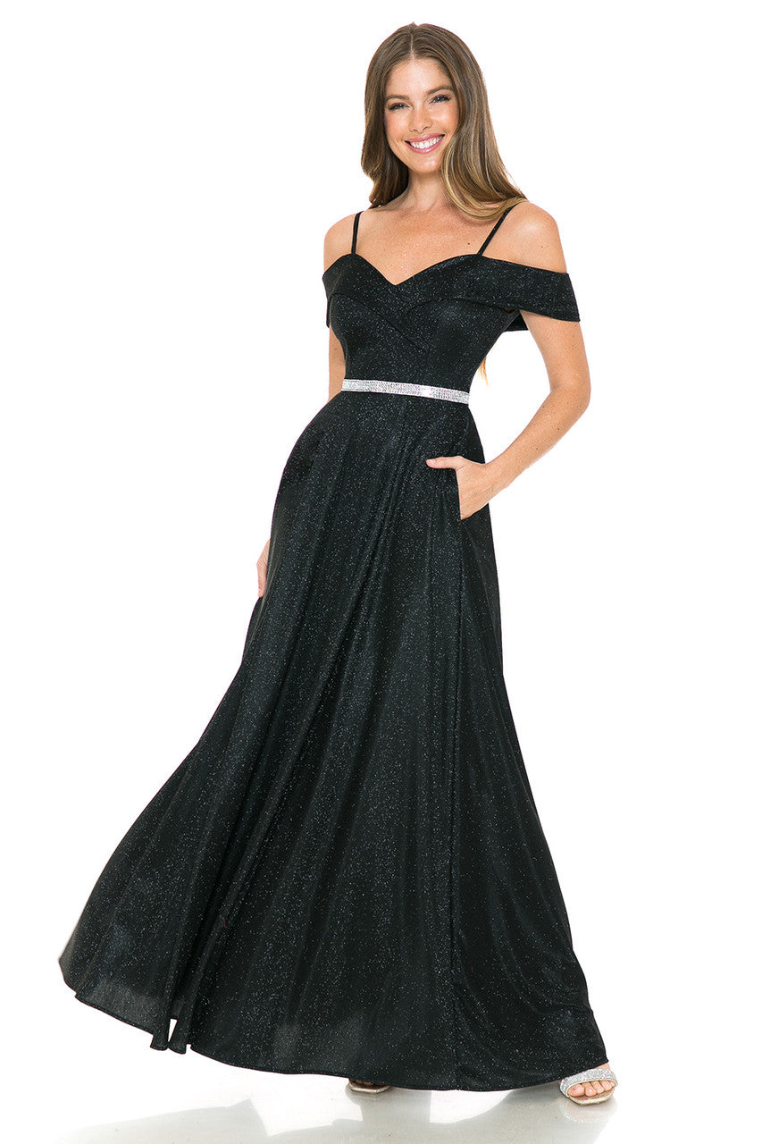 Prom Dresses Long Pleated Formal Metallic Prom Dress Lenovia 5236 Black
