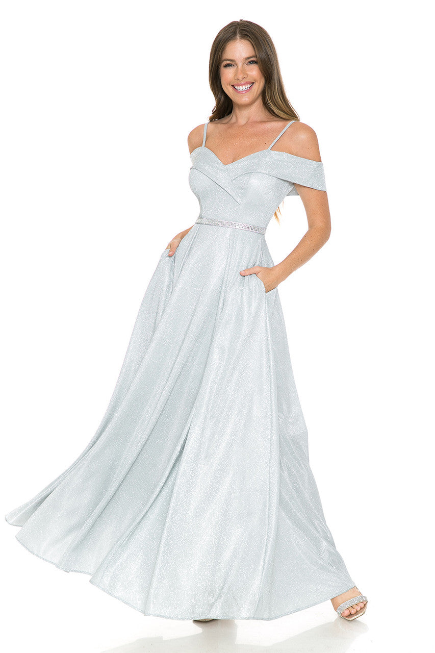 Prom Dresses Long Pleated Formal Metallic Prom Dress Lenovia 5236 Silver