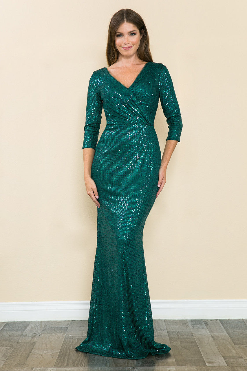 Mother of the Bride Dresses Sequin Mother of the Bride Fitted Long Formal Dress Lenovia 8186 Hunter Green
