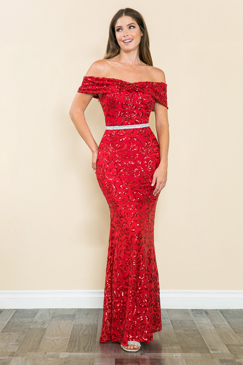 Prom Dresses Long Formal Sequin Prom Dress Lenovia 5210 Red
