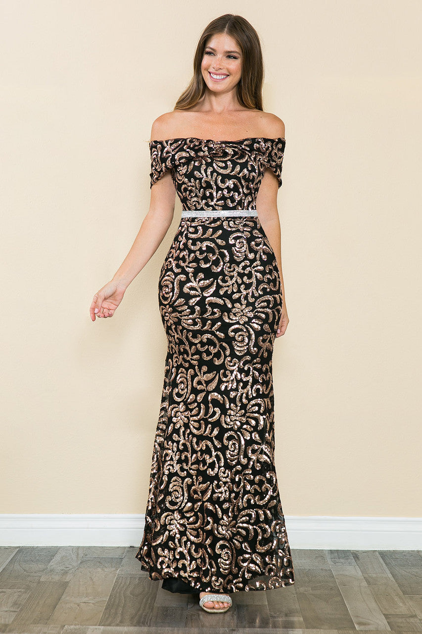 Prom Dresses Long Formal Sequin Prom Dress Lenovia 5210 Black/Gold