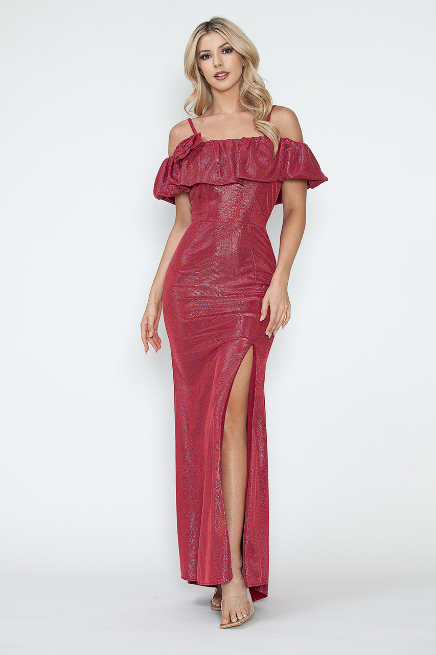 Prom Dresses Slit Long Formal Evening Prom Dress Lenovia 5316 Scarlet