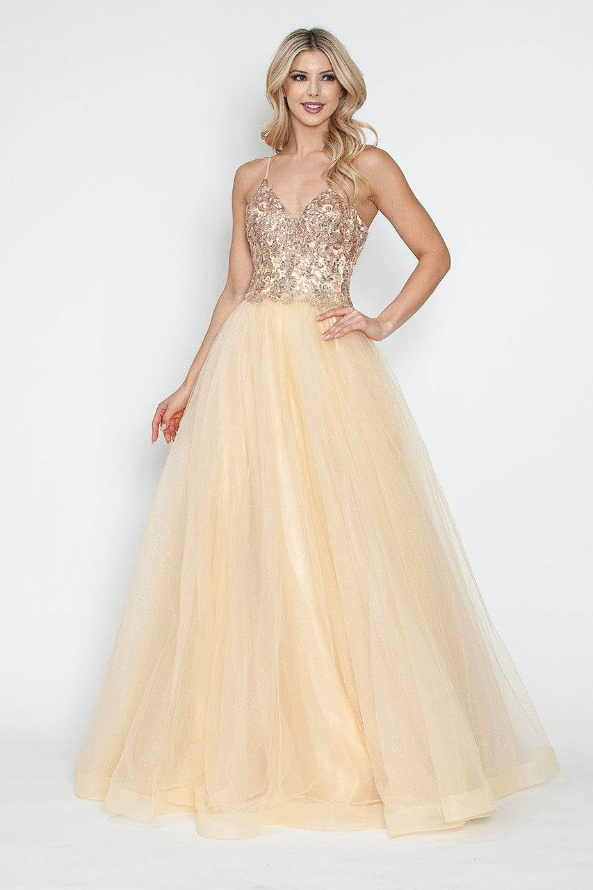 Prom Dresses Long A Line Prom Formal Sequin Metallic Dress Lenovia 8236 Champagne Gold