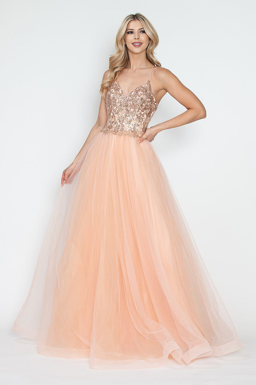 Prom Dresses Long A Line Prom Formal Sequin Metallic Dress Lenovia 8236 Blush