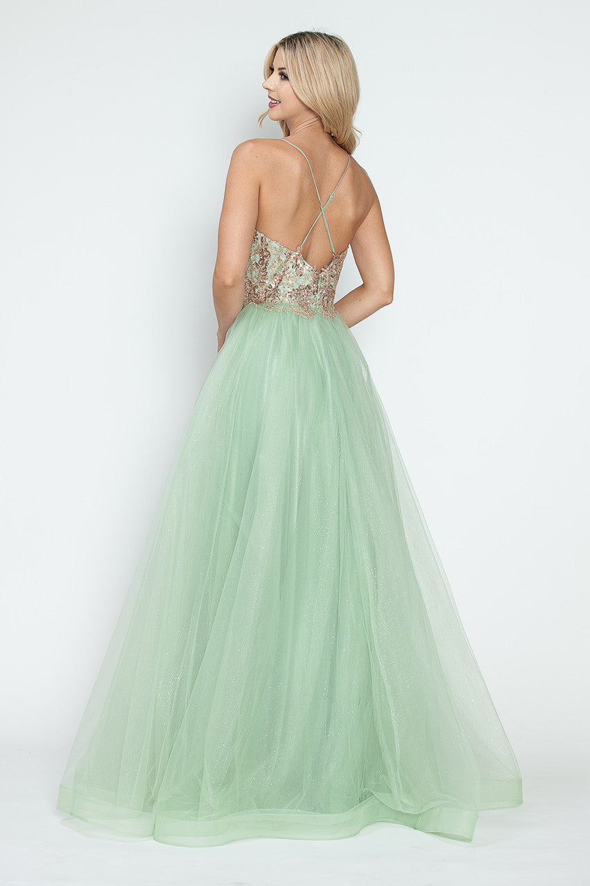 Prom Dresses Long A Line Prom Formal Sequin Metallic Dress Lenovia 8236 Sage