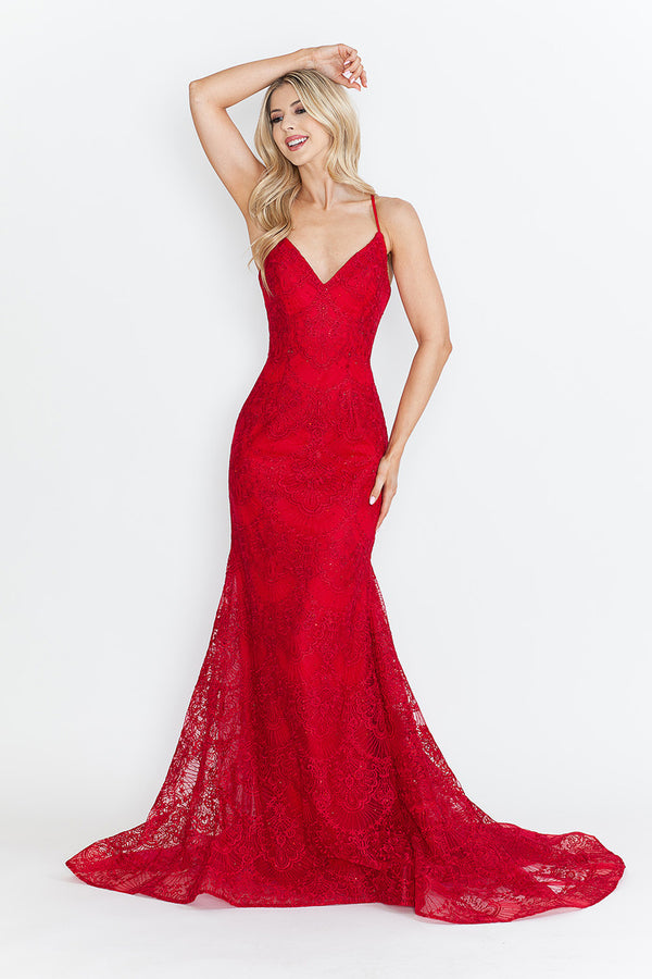 Formal Prom Lace Fitted Long Evening Dress Lenovia 8338