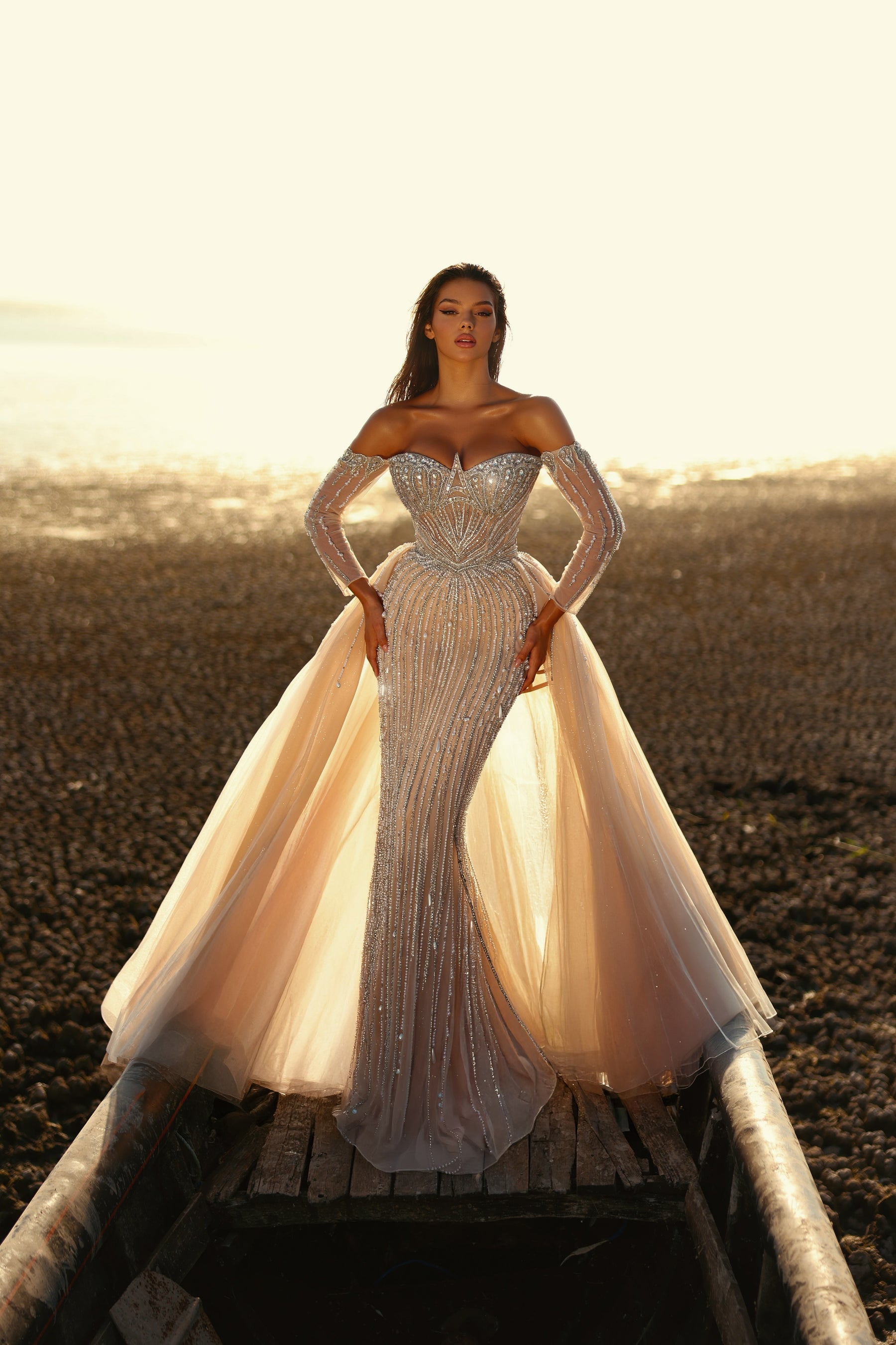 Off-the-Shoulder Floor-Length with Train Tulle Prom Mermaid Trumpet Luscious Delia LD11539 Pre Order