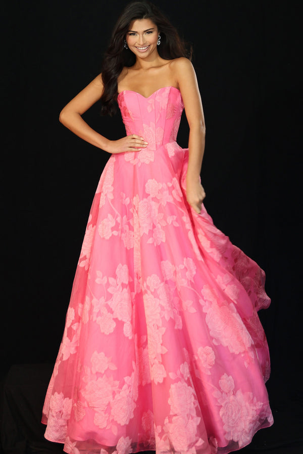 Long A Line Formal Floral Applique Prom Dress Jovani 47327