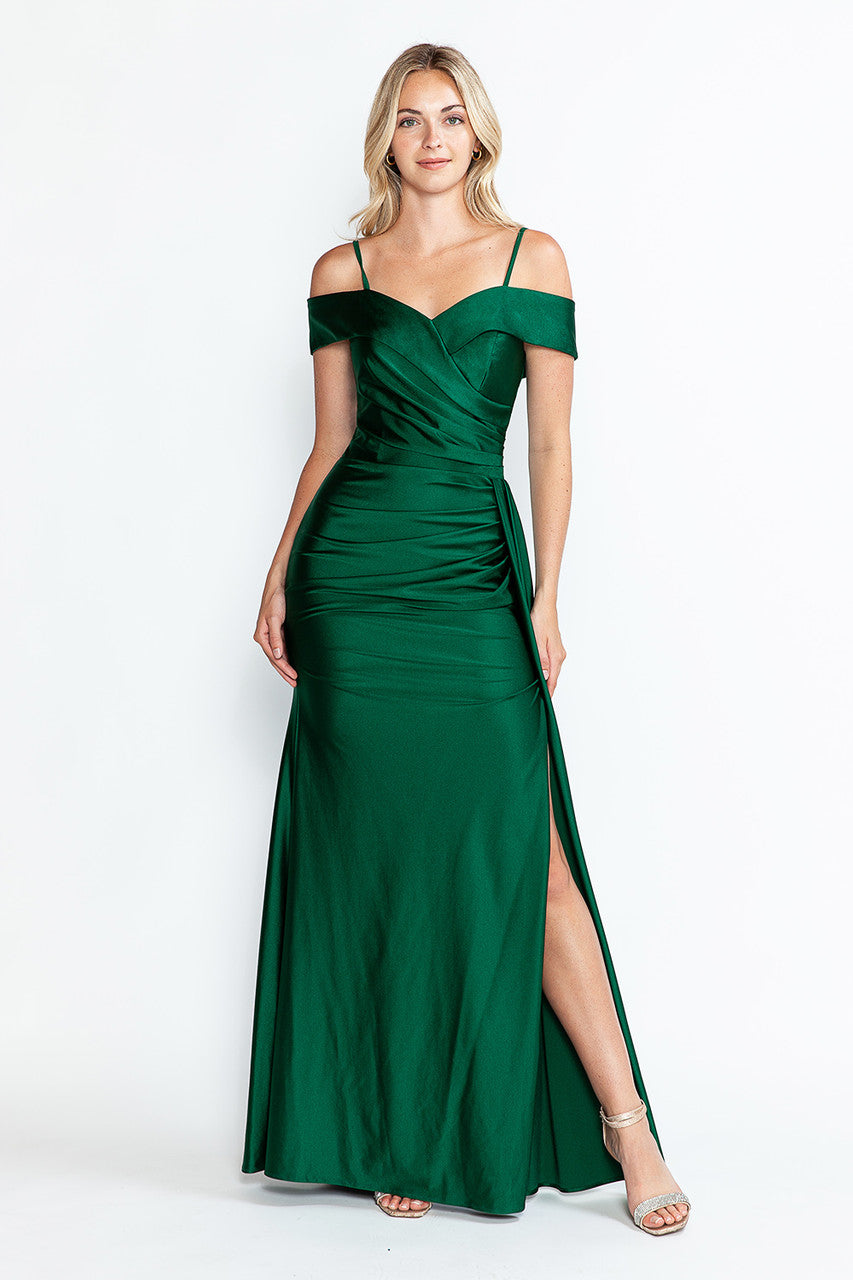 Prom Dresses Long Prom Formal Pleated Slit Dress Lenovia 5320 Hunter Green