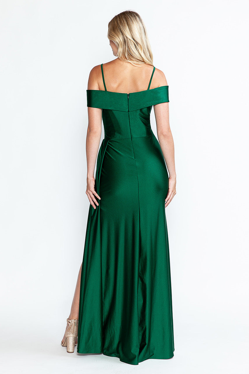 Prom Dresses Long Prom Formal Pleated Slit Dress Lenovia 5320 Hunter Green
