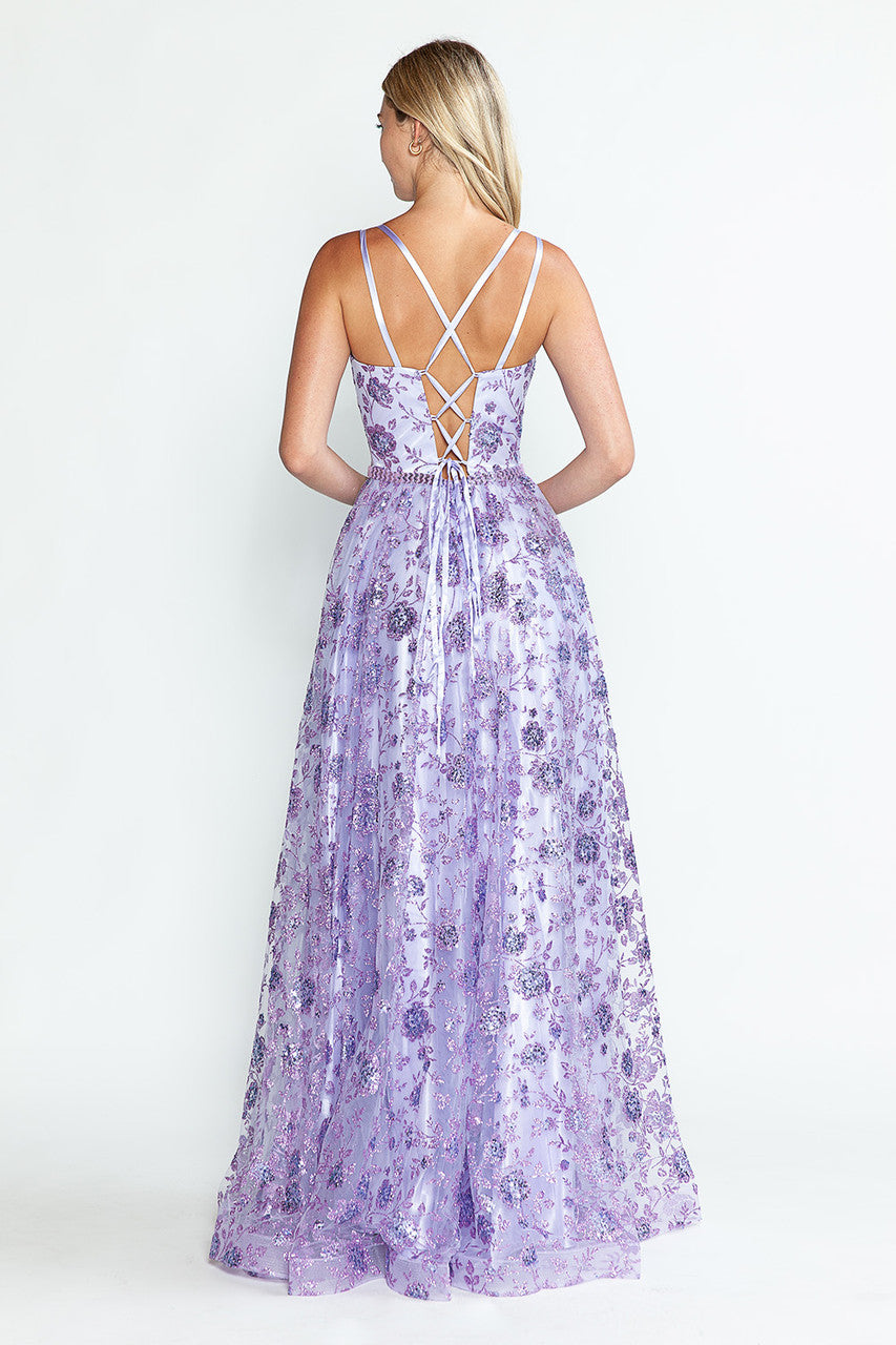 Prom Dresses Glitter Corset Long Formal Floral Prom Dress Lenovia 8235 Lilac