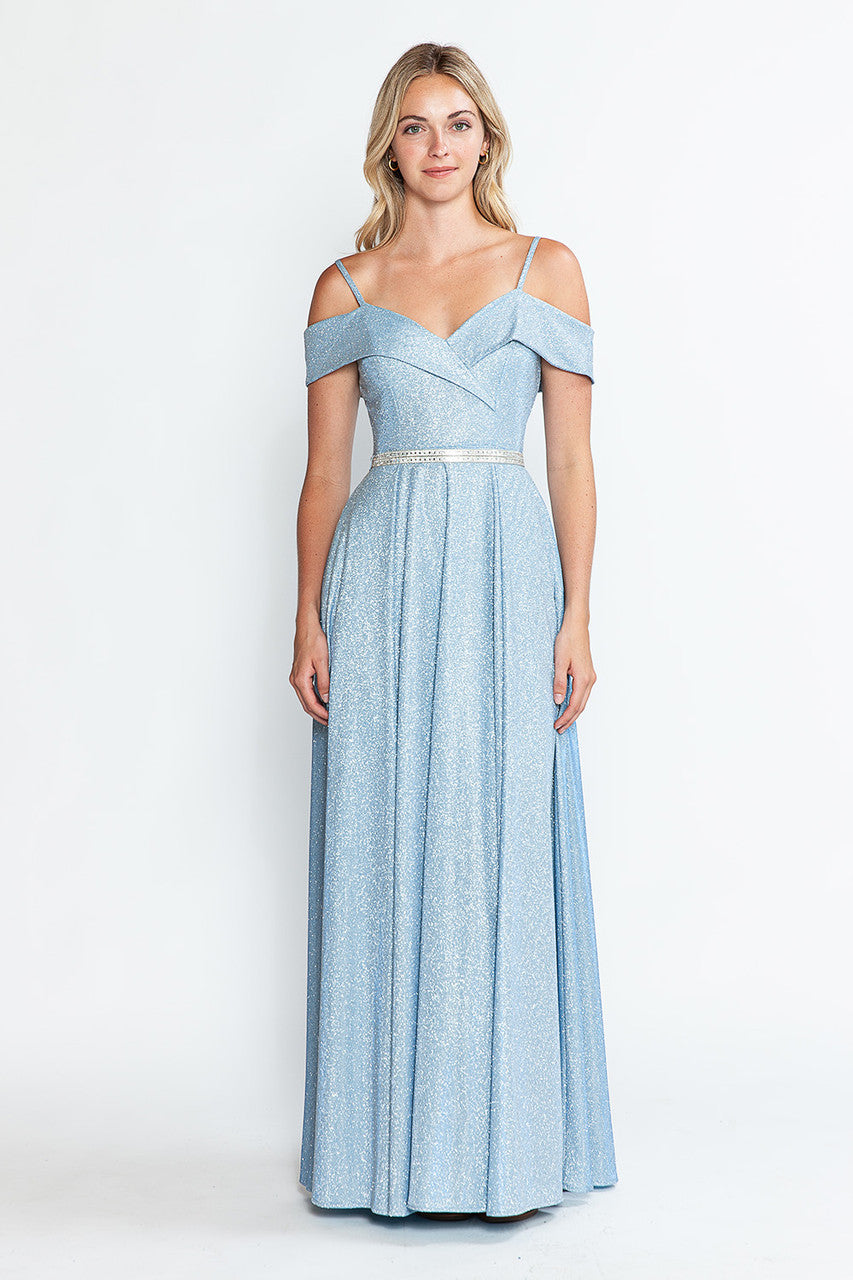 Prom Dresses Long Pleated Formal Metallic Prom Dress Lenovia 5236 Sky Blue