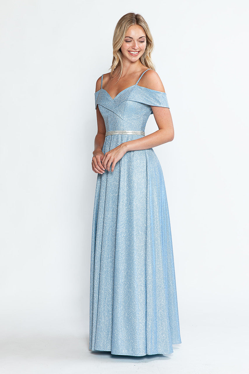 Prom Dresses Long Pleated Formal Metallic Prom Dress Lenovia 5236 Sky Blue