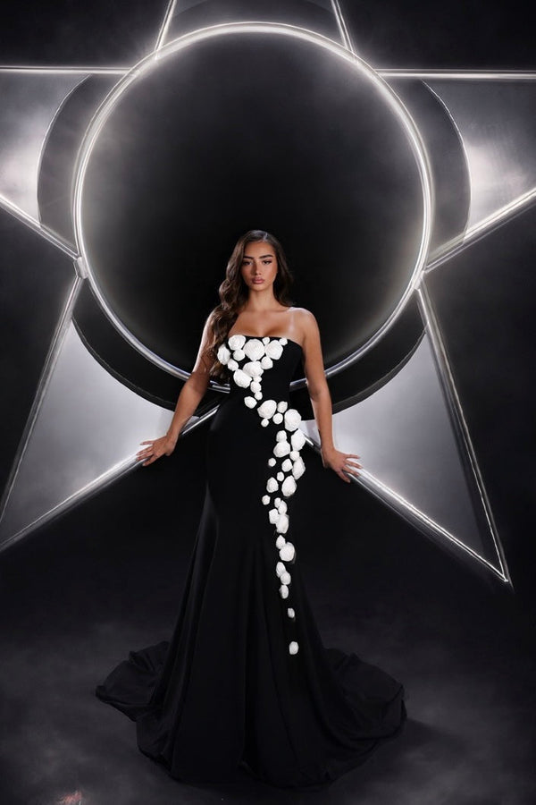 Strapless Straight Neck Floor-Length Crepe Prom Mermaid Dress