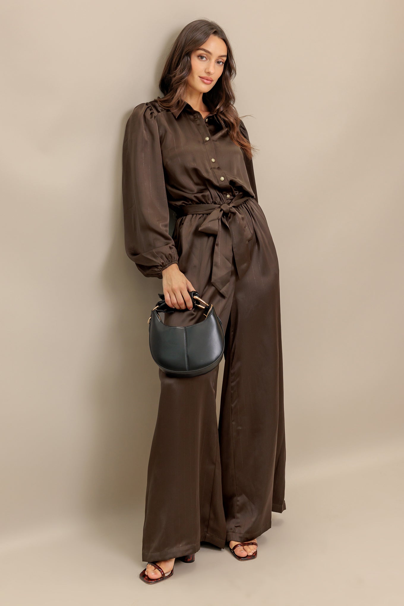 Jumpsuit Long Sleeve Formal Jumpsuit Brown