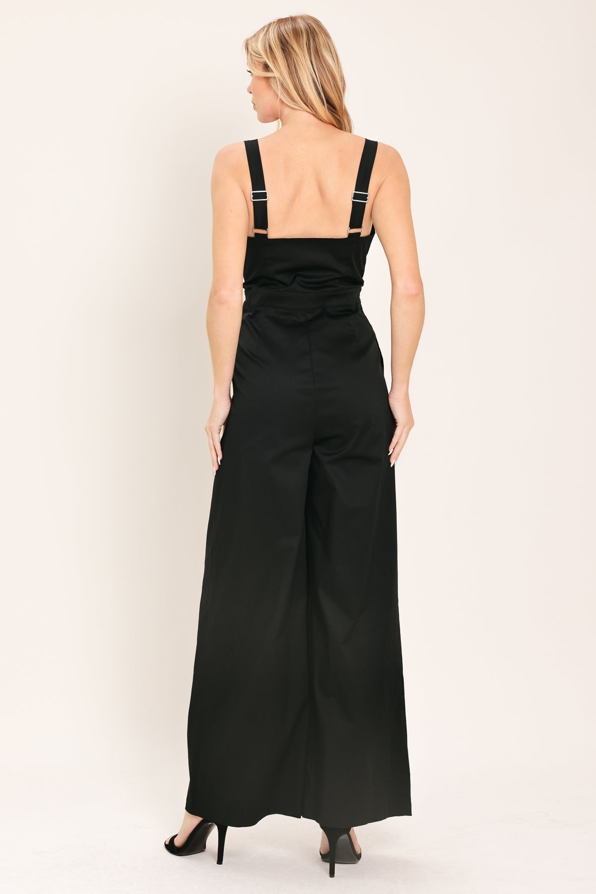 Black Sweetheart Floor-Length Cotton Jumpsuit Button Flying Tomato IP9253