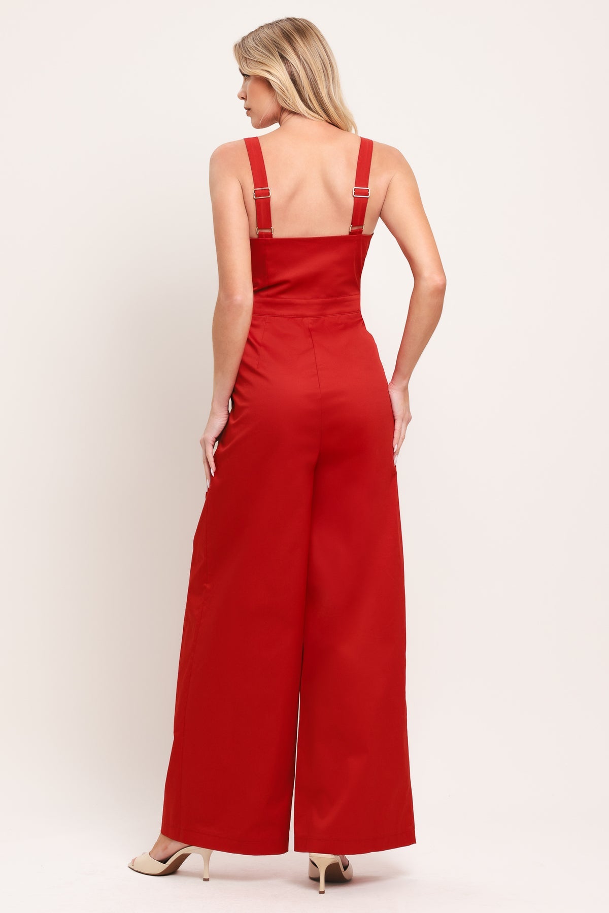 Red Sweetheart Floor-Length Cotton Jumpsuit Button Flying Tomato IP9253