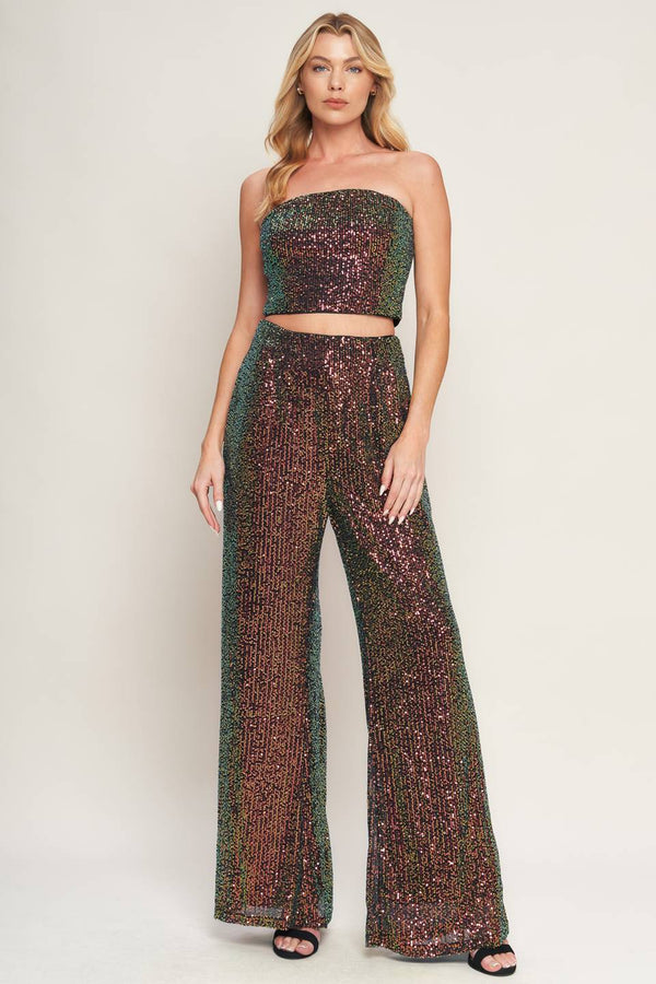 Flying Tomato IT12569 Long Formal Sequin Glitter Pant Suit