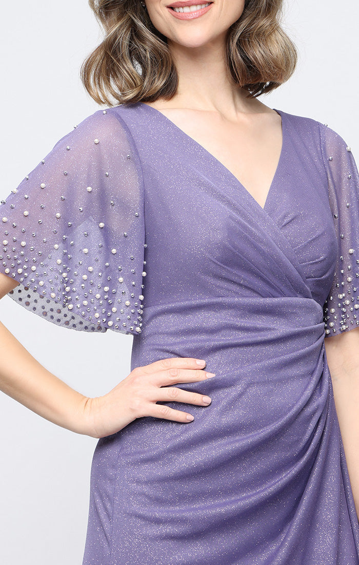 Alex Evenings Layla Glitter Mesh Empire Waist Dress Icy Orchid / 8