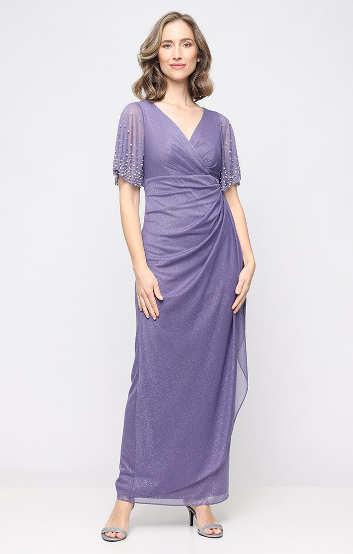 Alex Evenings Layla Glitter Mesh Empire Waist Dress Icy Orchid / 8