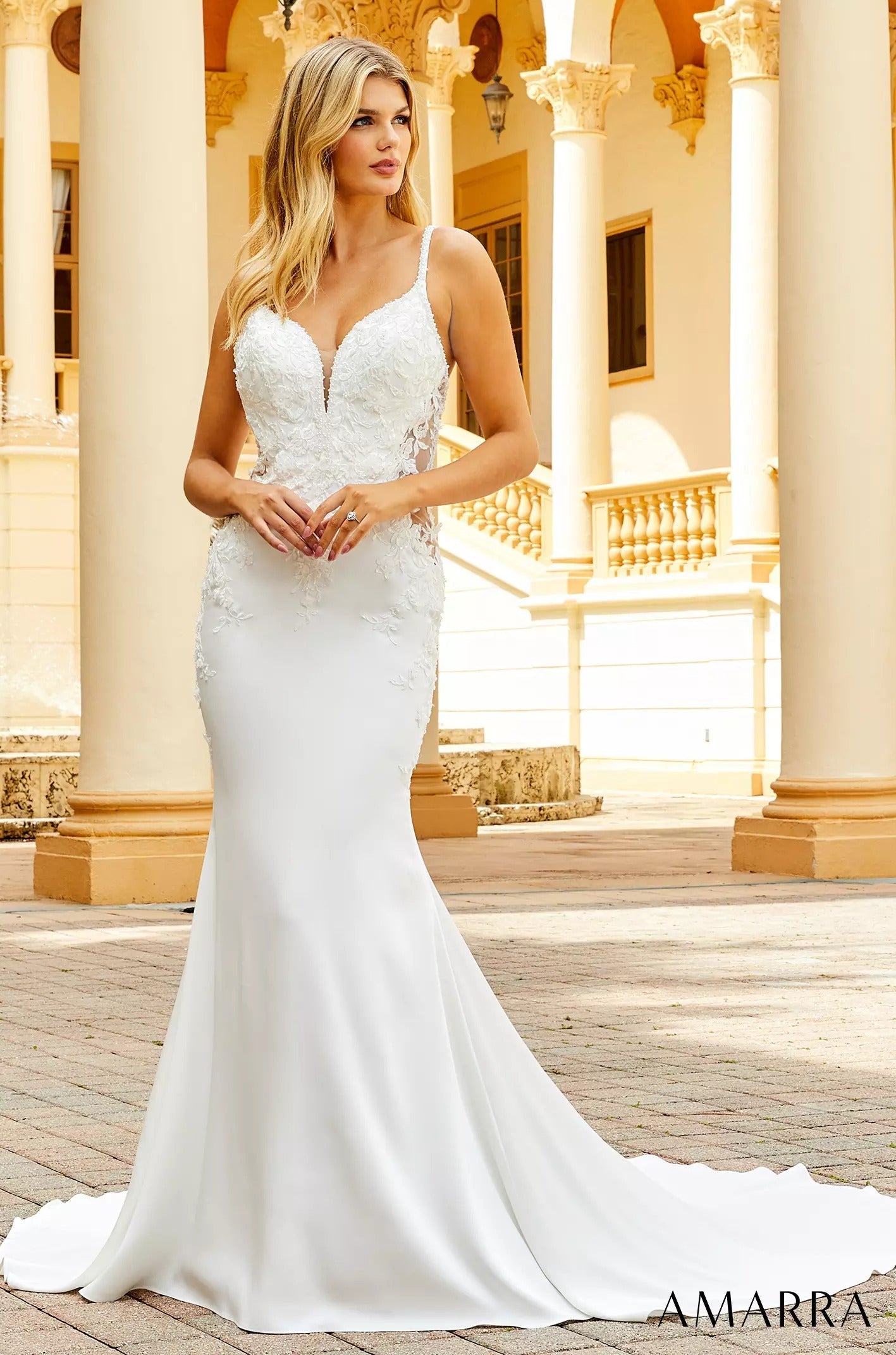 Wedding Dresses Lace Mermaid Long Bridal Wedding Dress Amarra 7010 Ivory/Nude