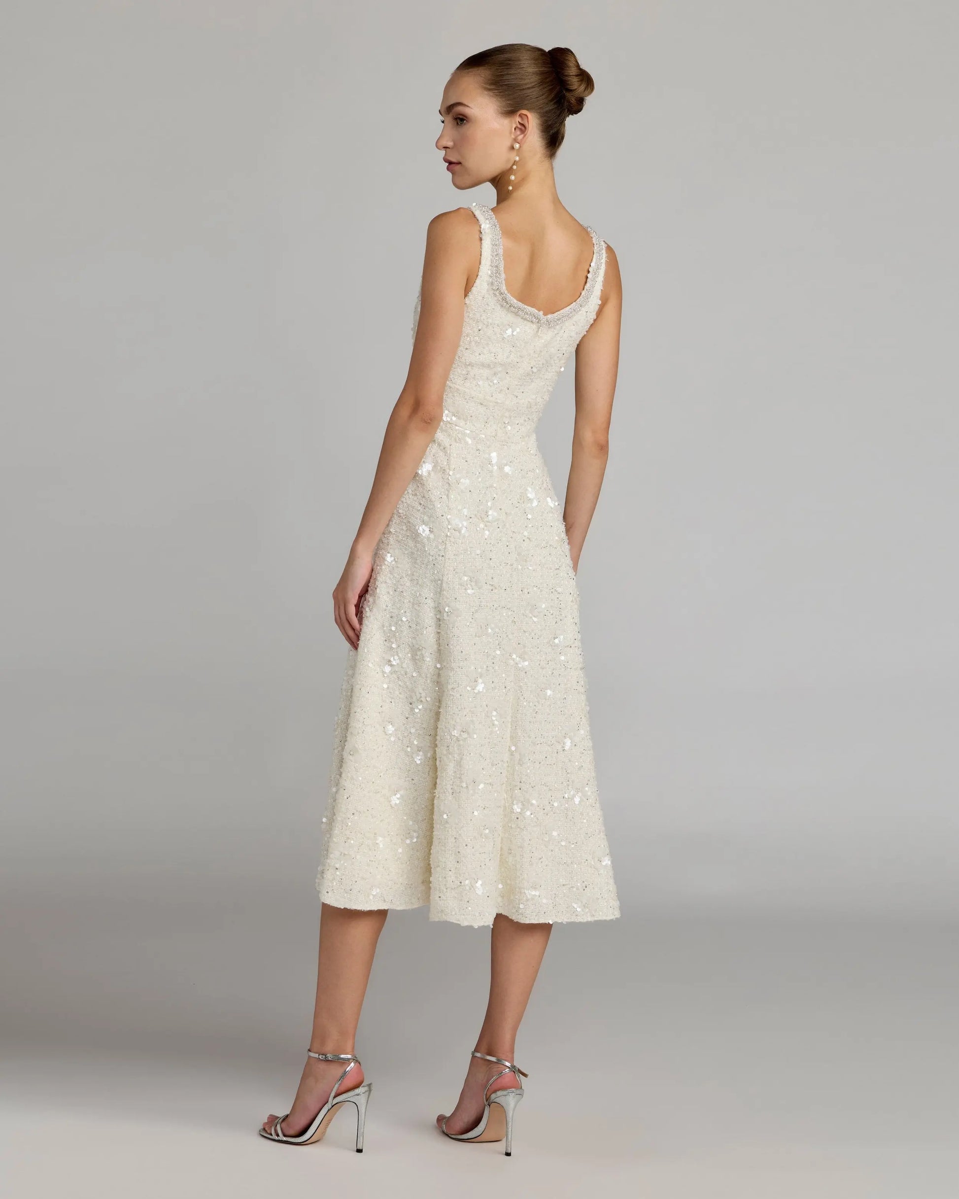 Wedding Dresses Midi Beaded Wedding Dress - A Line - Mac Duggal 56371 Ivory-Boucle-56371-A Line