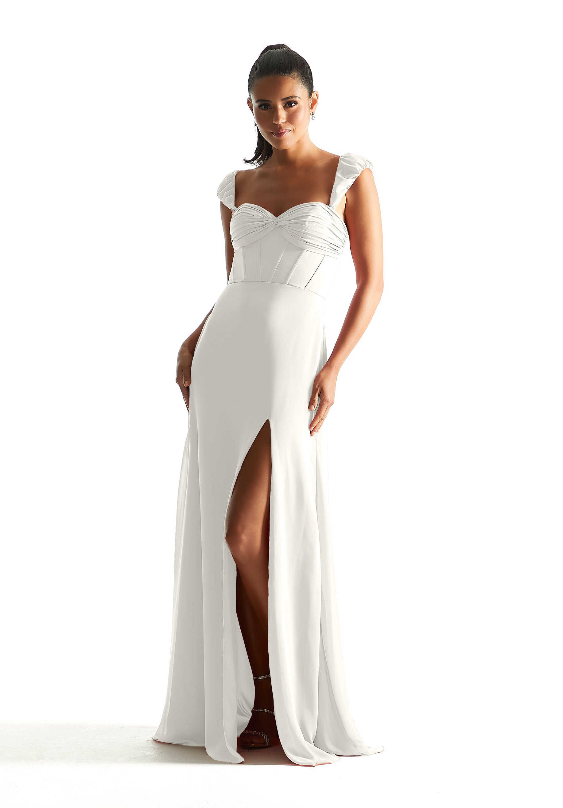 Wedding Dresses Corset Slit Long Bridal Wedding Dress Ivory-Chiffon-21855-Corset