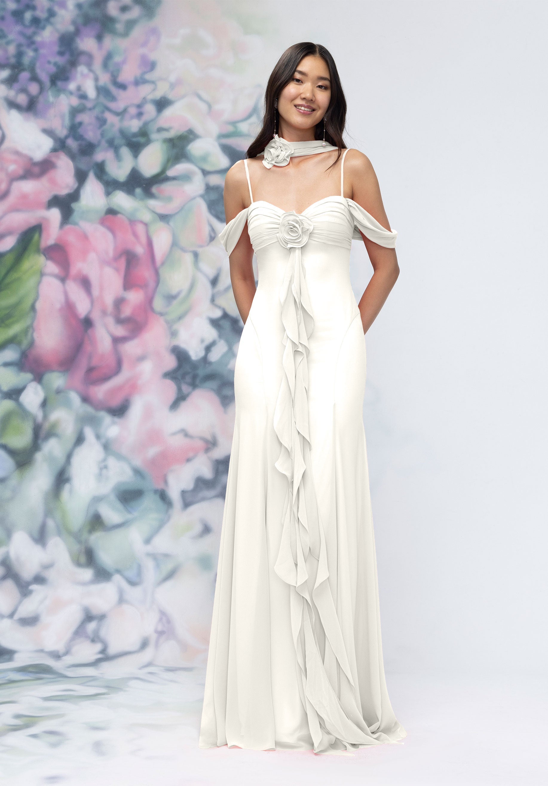 Wedding Dresses Floral Bridal Long Ruffle Wedding Dress Ivory-Chiffon-3030000-Ruffle