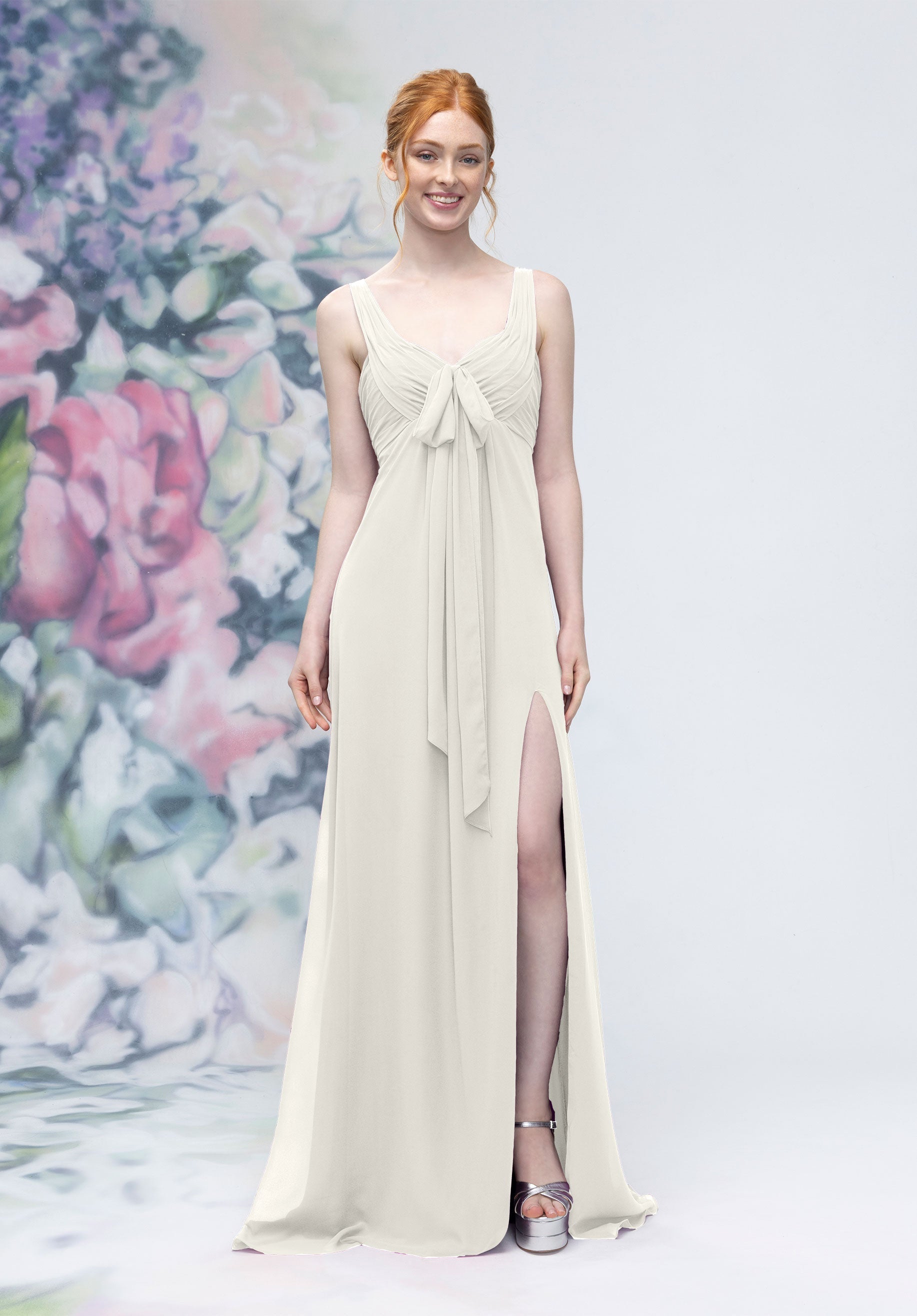 Wedding Dresses A Line Bridal Slit Long Wedding Dress Ivory-Chiffon-3030009-Pleated
