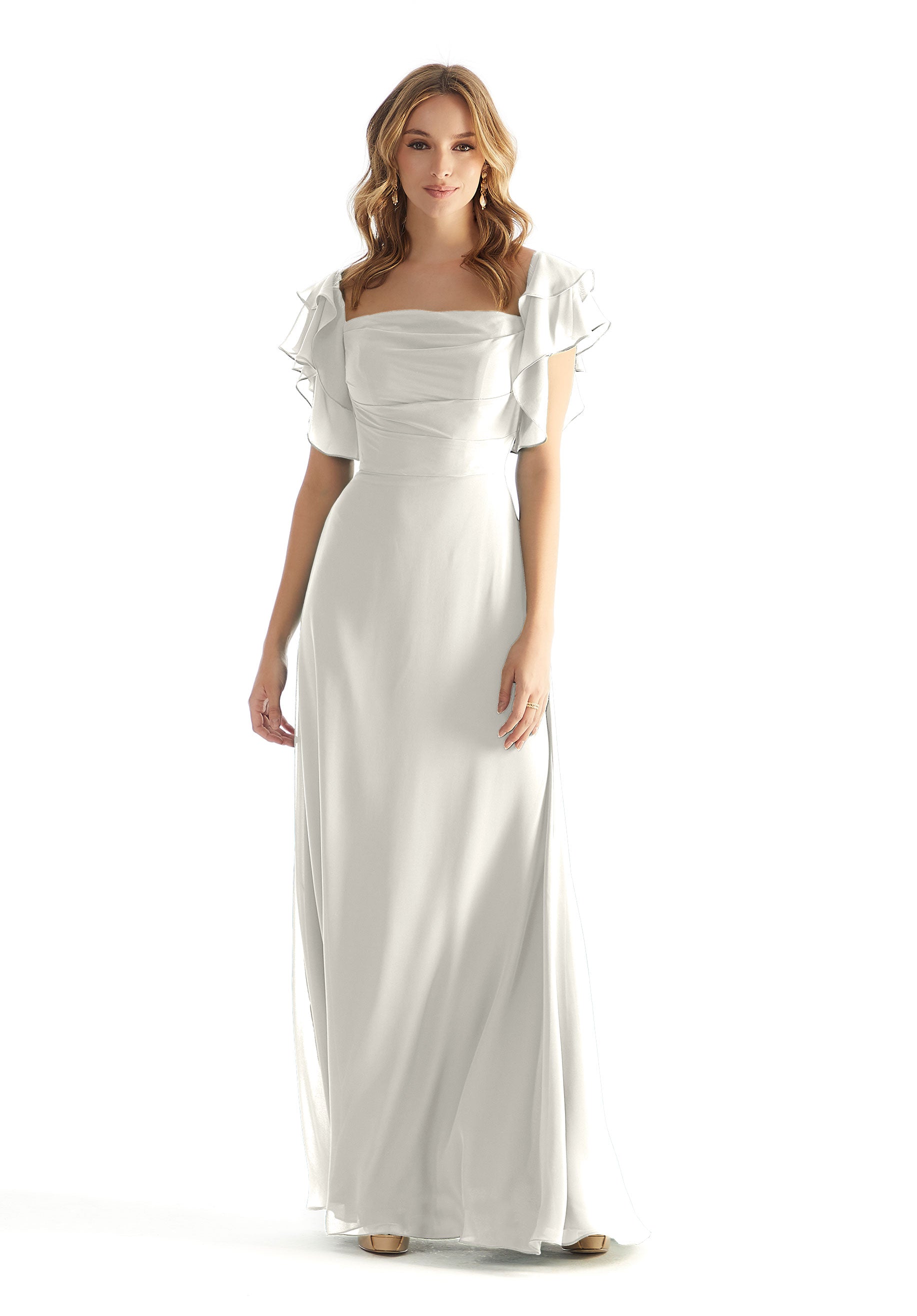 Wedding Dresses Bridal A Line Ruffle Long Wedding Dress Ivory-Chiffon-31227-Ruffle