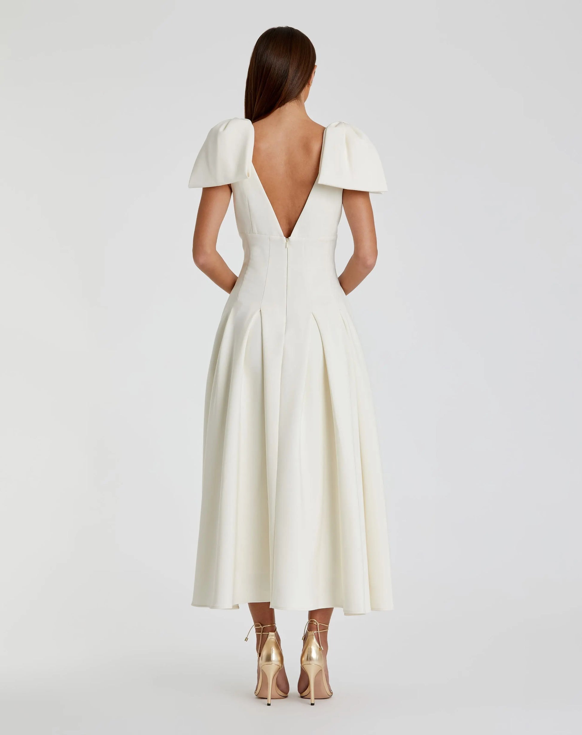 Wedding Dresses Midi Bridal Wedding Dress – A Line – Mac Duggal 21046 Ivory-Crepe-21046-A Line