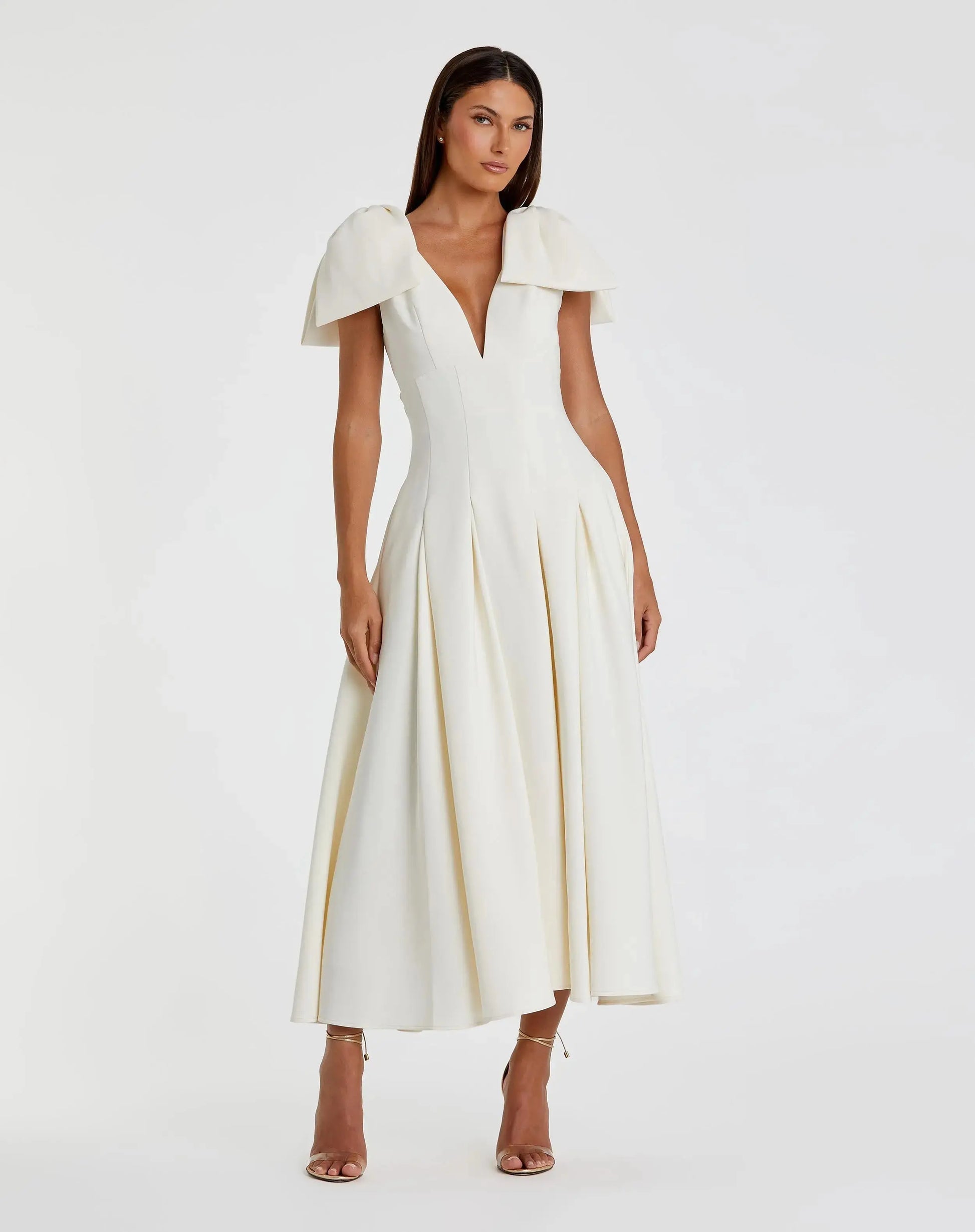 Wedding Dresses Midi Bridal Wedding Dress – A Line – Mac Duggal 21046 Ivory-Crepe-21046-A Line