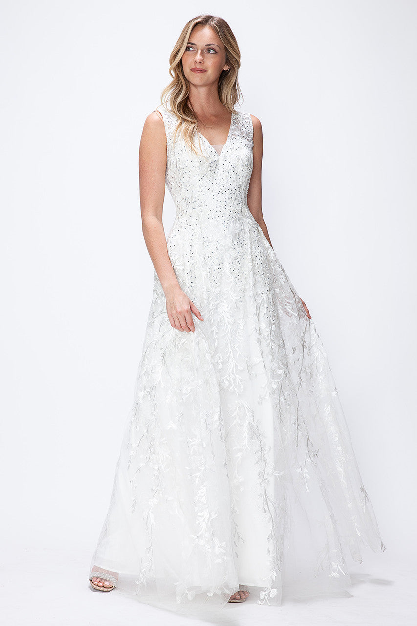 Wedding Dresses Bridal Long Wedding Lace Dress Lenovia 8337 Ivory-Embroided-8337-Lace